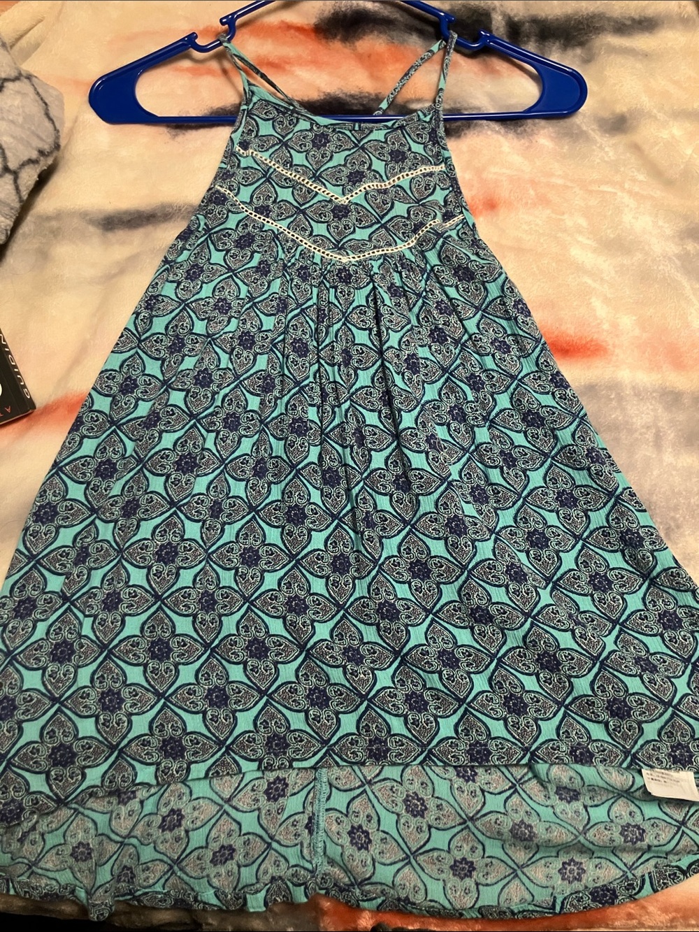 Hollister Teal and Navy Patterned Racerback Tank